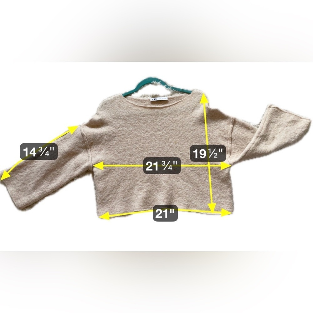 Zara Beige Wool Blend Sweater Oversized Boxy Drop Shoulder Relaxed Knit Small - Picture 5 of 7